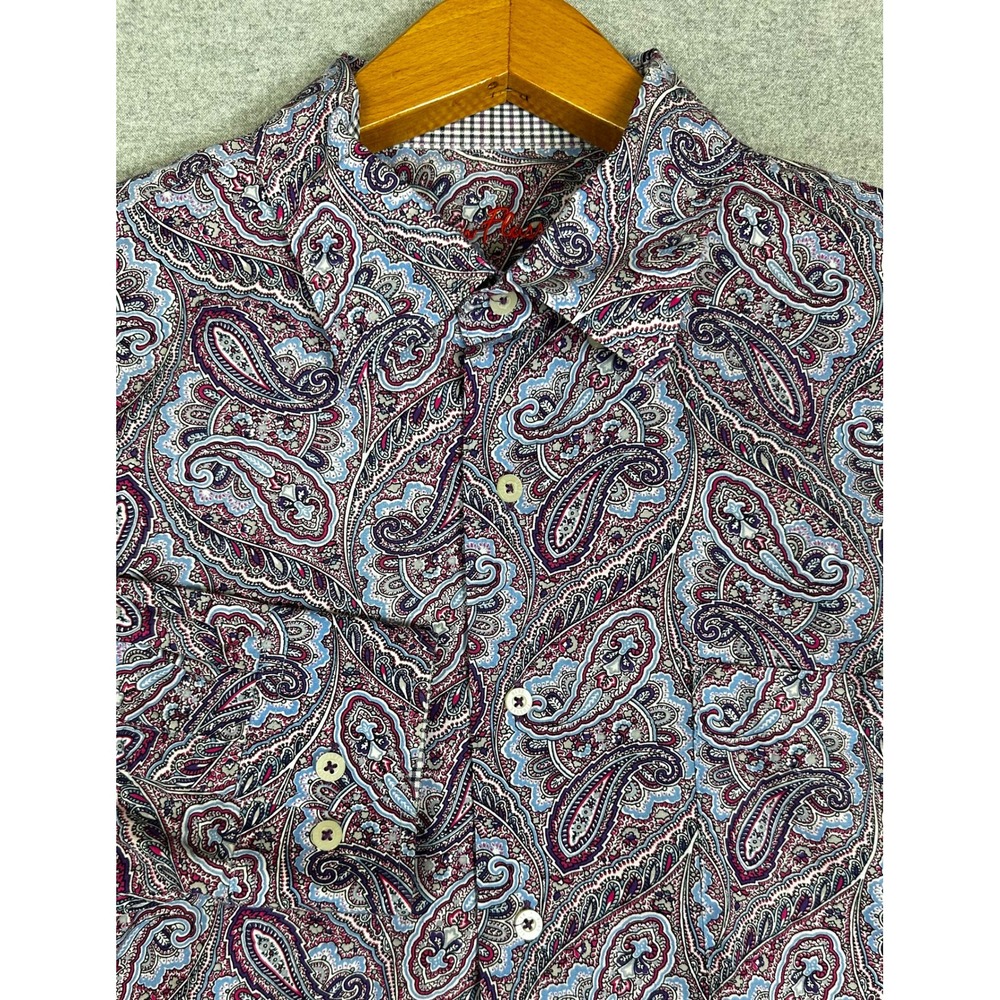 Alan Flusser Button Down Shirt Mens XL Purple Paisley Long Sleeve